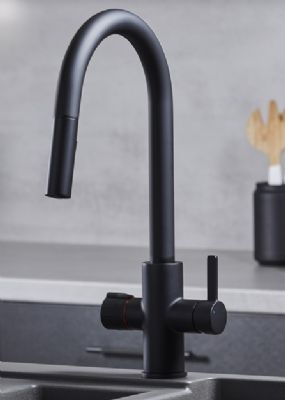 images/EVO 4 IN 1 MATT BLACK 450 SERIES BOILING WATER MONO DUAL LEVER SWAN NECK PULL-OUT KITCHEN SINK MIXER TAP with SWIVEL SPOUT, BWT454MB